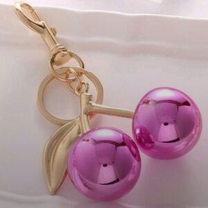 Metallic Pink Cherry Bag Charm, Key Chain